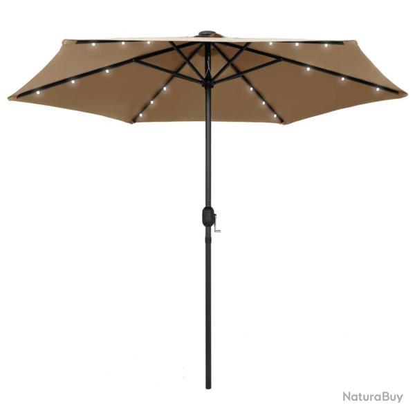 Parasol de jardin avec lumires LED et mt en aluminium taupe