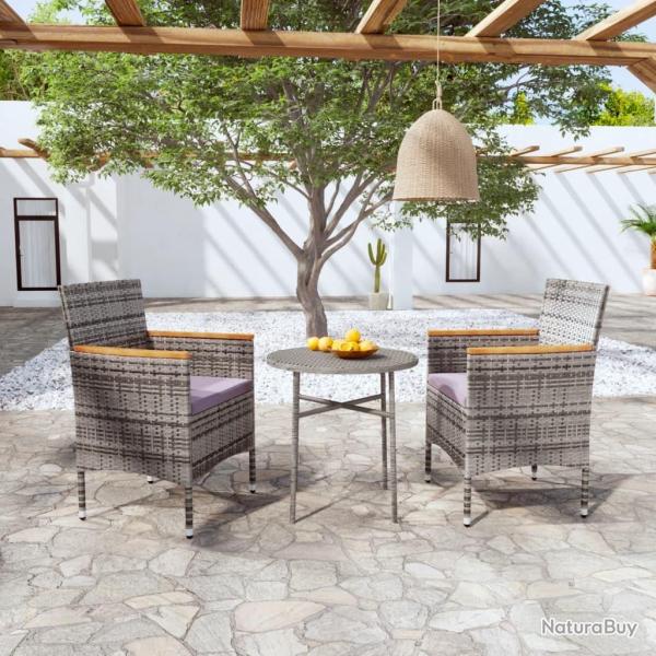 Ensemble � manger de jardin 3 pcs R�sine tress�e Gris