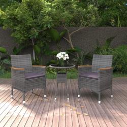Ensemble &agrave; manger de jardin 3 pcs R&eacute;sine tress&eacute;e Gris