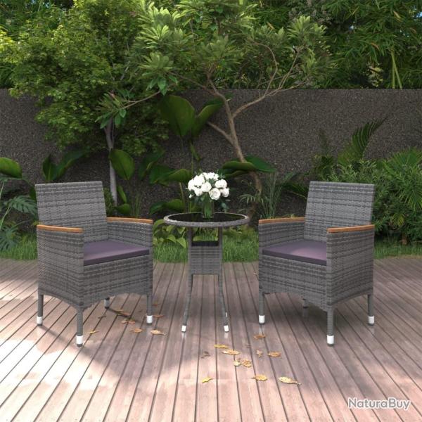 Ensemble � manger de jardin 3 pcs R�sine tress�e Gris