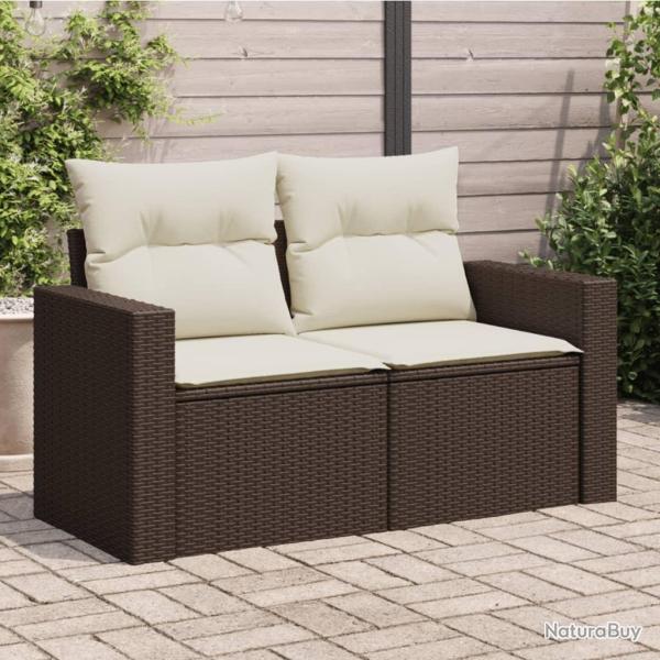 Canap� de jardin avec coussins 2 places marron r�sine tress�e