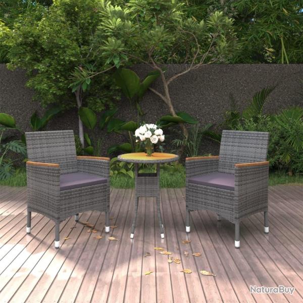 Ensemble � manger de jardin 3 pcs R�sine tress�e Gris