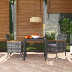 Ensemble &agrave; manger de jardin coussins 3pcs R&eacute;sine tress&eacute;e Gris
