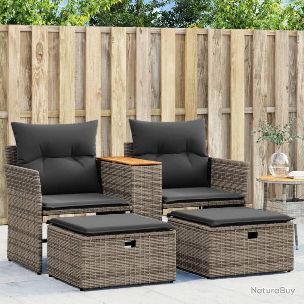 Canap� de jardin 2 places avec tabourets gris r�sine tress�e