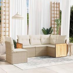 Salon de jardin avec coussins 5 pcs beige r&eacute;sine tress&eacute;e