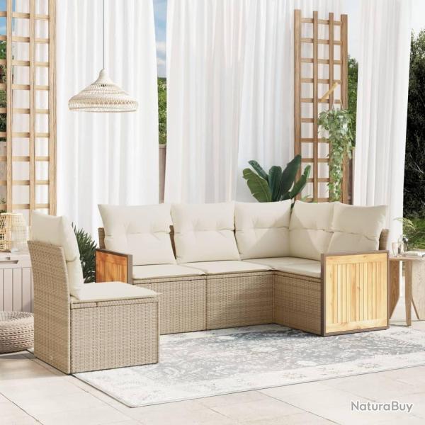 Salon de jardin avec coussins 5 pcs beige r�sine tress�e