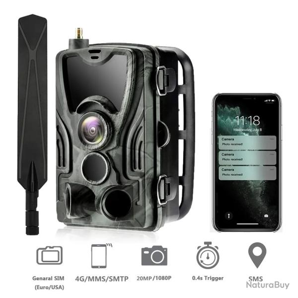 Suntekcam HC-801 LTE 4G 20MP 1080P Camra Chasse Vision Nocturne PIR 120 ETANCHE Livraison OFFERTE