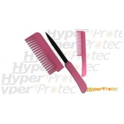 Peigne &agrave; cheveux rose self defense avec couteau cach&eacute;