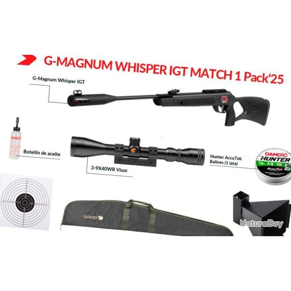 G-Magnum Whisper IGT  Carabine match Cal. 4,5 mm + Lun. Gamo 3-9 x 40 + Housse + porte-c. + KIT 30 J