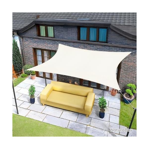 3x4m Cr�me Voile d'ombrage Rectangulaire, Toile Imperm�able Une Protection des Rayons UV � 95%