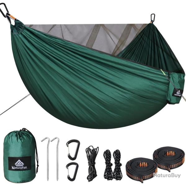 Hamac de Camping avec Moustiquaire Capacit de Charge de 300kg, (290 x 140 cm) Vert Fonc