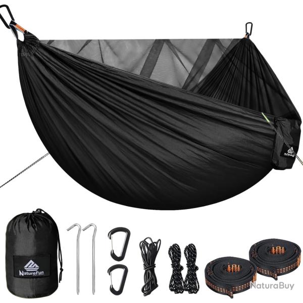 Hamac de Camping avec Moustiquaire Capacit de Charge de 300kg, (290 x 140 cm) Noir