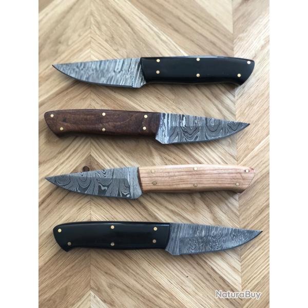 Couteaux artisanaux lame Damas Lame 8cm �tui cuir