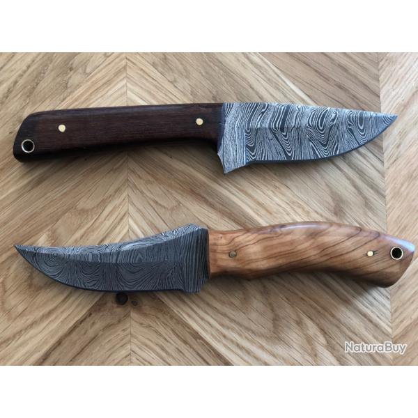 Couteaux artisanaux lame Damas Lame 9cm �tui cuir