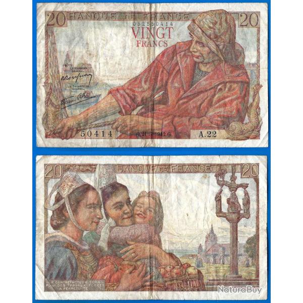 France 20 Francs 1942 Pecheur Billet Franc