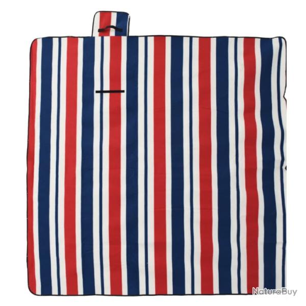 Couverture de pique-nique pliable  rayures rouges et bleues 200 x 200 cm Velours confort pratique