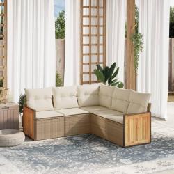 Salon de jardin avec coussins 5 pcs beige r&eacute;sine tress&eacute;e