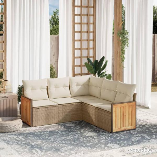 Salon de jardin avec coussins 5 pcs beige r�sine tress�e
