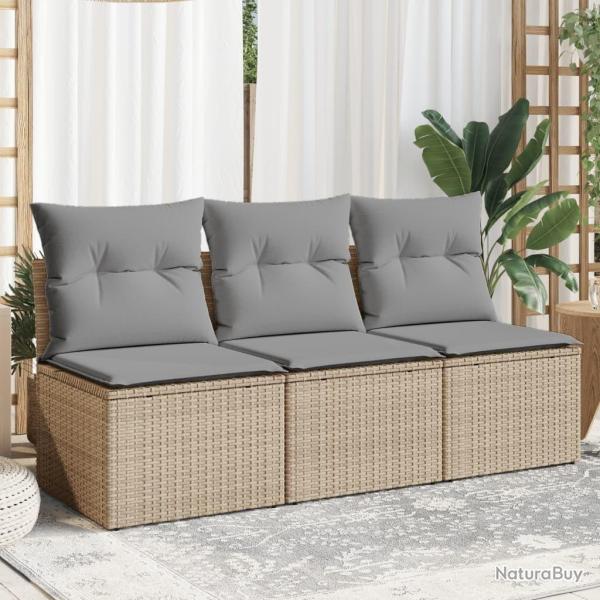 Canap� de jardin avec coussins 3 places beige r�sine tress�e