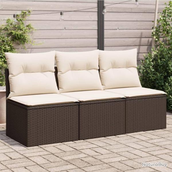Canap� de jardin avec coussins 3 places brun r�sine tress�e