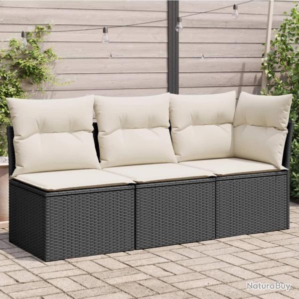 Canap� de jardin avec coussins 3 places noir r�sine tress�e
