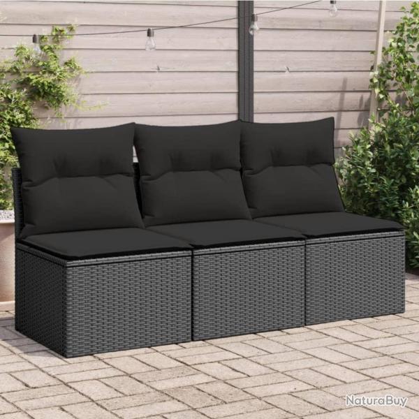 Canap� de jardin avec coussins 3 places noir r�sine tress�e