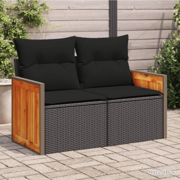 Canap� de jardin avec coussins 2 places noir r�sine tress�e