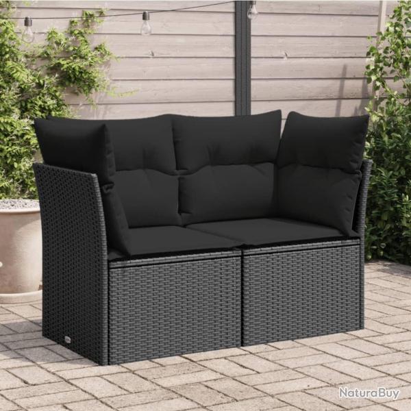 Canap� de jardin avec coussins 2 places noir r�sine tress�e