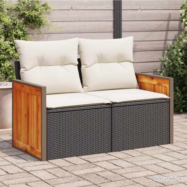 Canap� de jardin avec coussins 2 places noir r�sine tress�e