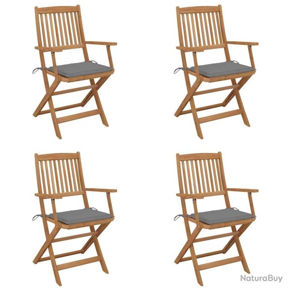 Chaises pliables de jardin lot de 4 avec coussins Bois d'acacia