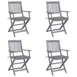 Chaises pliables d'ext&eacute;rieur lot de 4 et coussins Bois d'acacia