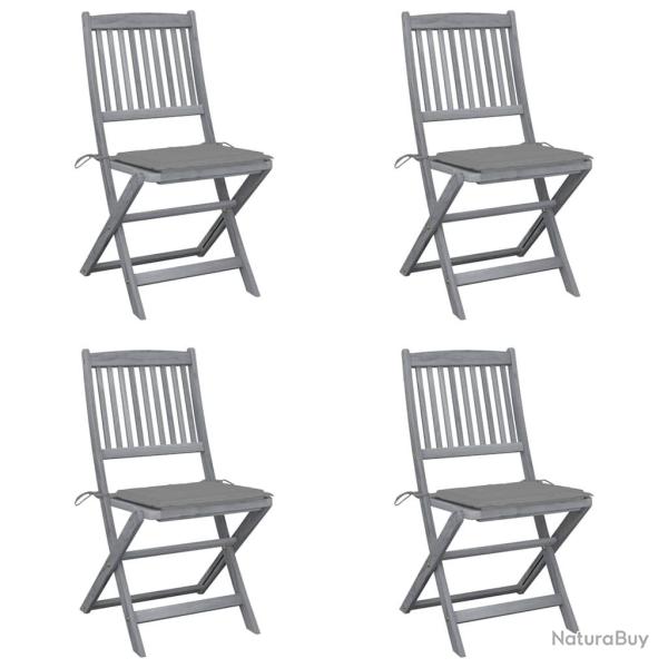 Chaises pliables d'ext�rieur lot de 4 et coussins Bois d'acacia