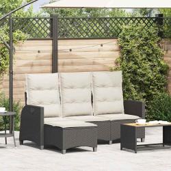 Canap&eacute; de jardin inclinable coussins forme de L noir polyrotin
