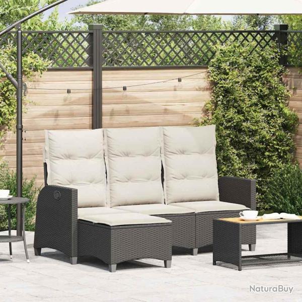 Canap� de jardin inclinable coussins forme de L noir polyrotin