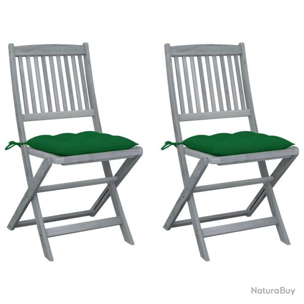 Chaises pliables d'extrieur lot de 2 et coussins Bois d'acacia