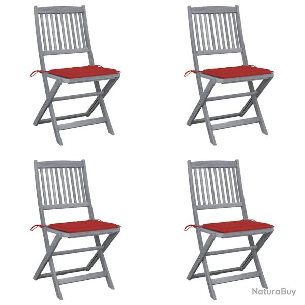 Chaises pliables d'extrieur lot de 4 et coussins Bois d'acacia