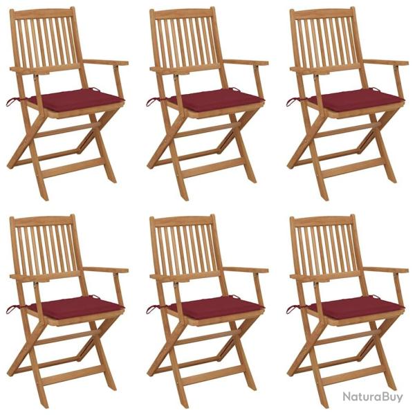 Chaises pliables de jardin lot de 6 avec coussins Bois d'acacia