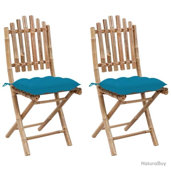 Chaises pliables de jardin lot de 2 avec coussins Bambou