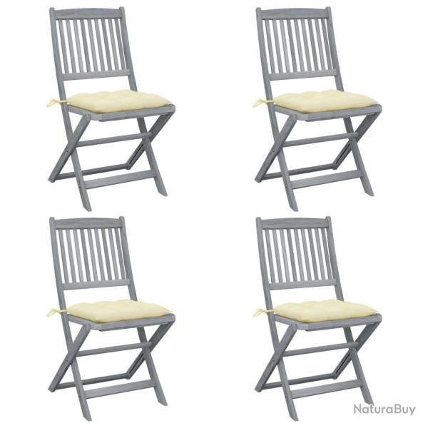 Chaises pliables d'extrieur lot de 4 et coussins Bois d'acacia