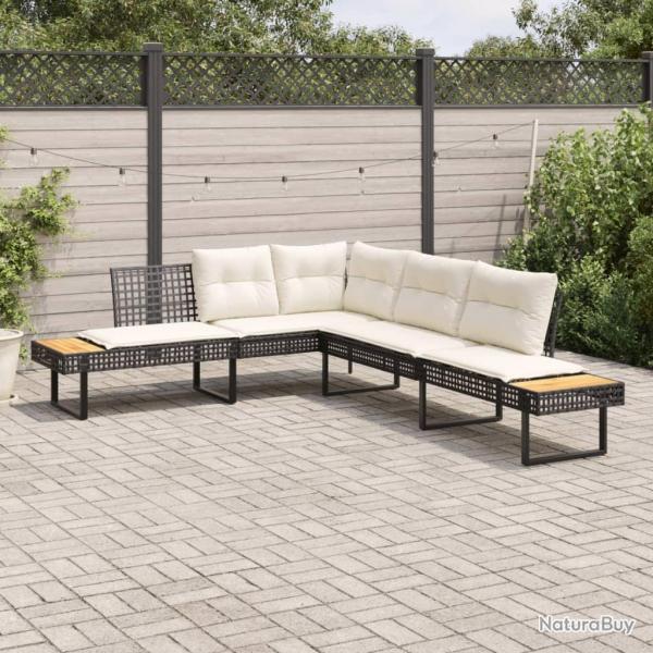 Canap� de jardin avec coussins en forme de L noir rotin acacia