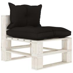 Canap&eacute; de milieu palette de jardin avec coussins noir Bois