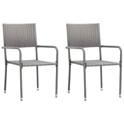 Chaise &agrave; d&icirc;ner de jardin empilable lot de 2 gris r&eacute;sine tress&eacute;e