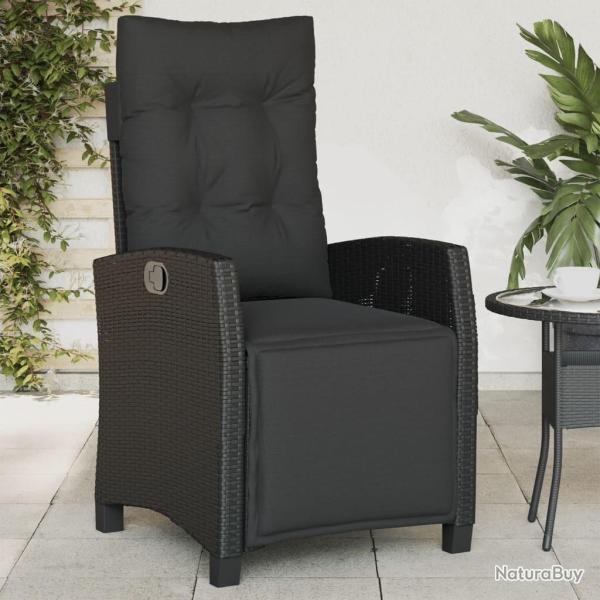 Chaise inclinable de jardin et repose-pied noir r�sine tress�e