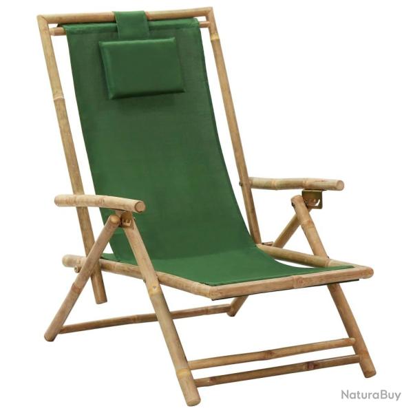Chaise de relaxation inclinable Vert Bambou et tissu