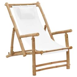 Chaise de terrasse Bambou et toile Blanc cr&egrave;me