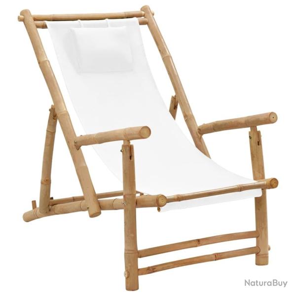 Chaise de terrasse Bambou et toile Blanc cr�me