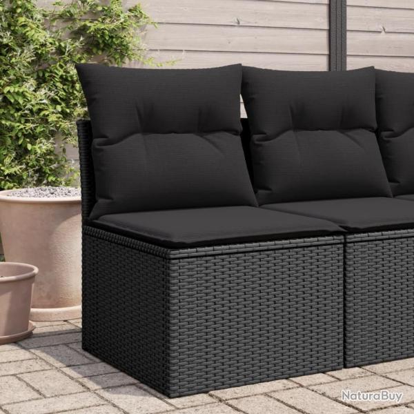 Canap� de jardin sans accoudoirs avec coussins en polyrotin noir