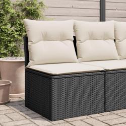 Canap&eacute; de jardin sans accoudoirs coussins noir r&eacute;sine tress&eacute;e
