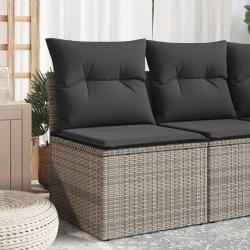 Canap&eacute; de jardin sans accoudoirs coussins gris r&eacute;sine tress&eacute;e