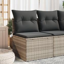 Canap&eacute; de jardin sans accoudoirs coussins gris clair poly rotin
